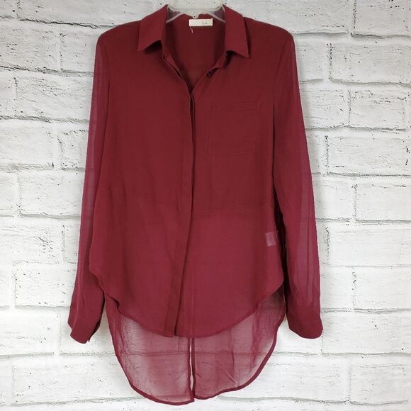Lush sheer long sleeve blouse maroon - Picture 6 of 8